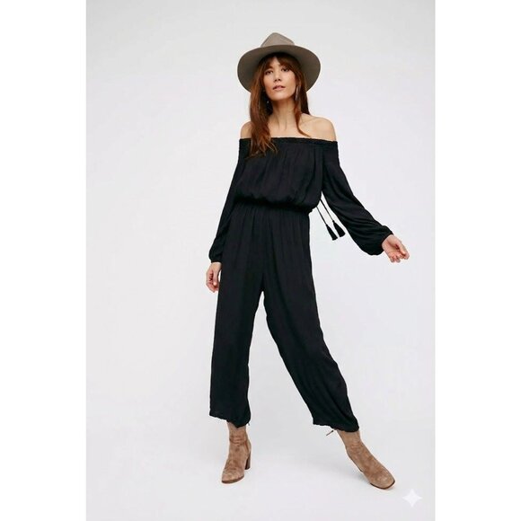 Free People Pants - Free People Show Your Shoulder Romper Tassel Longsleeve Black Medium Boho Hippie